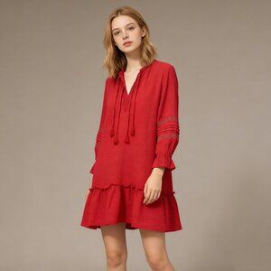 NWOT JOHNNY WAS Calme Floral Embroidered Cotton Gauze Tassel Mini Dress Size S